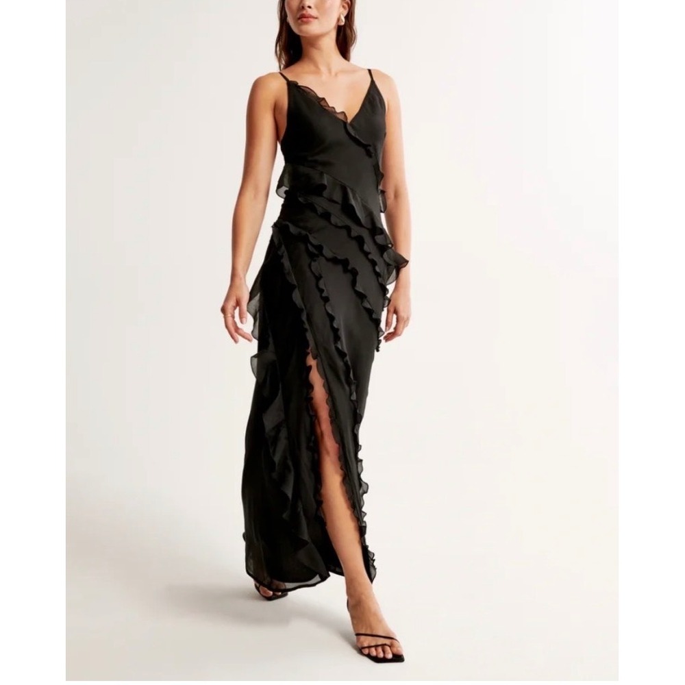 Abercrombie & Fitch Black Ruffled Maxi Dress